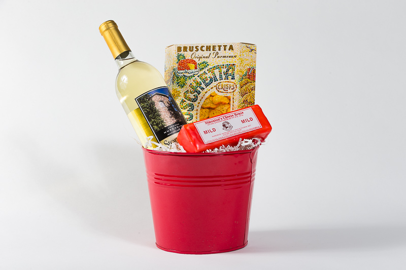 Wine cheese top gift basket